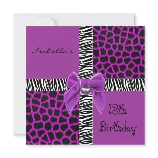13th Teen Birthday Wild Purple Animal