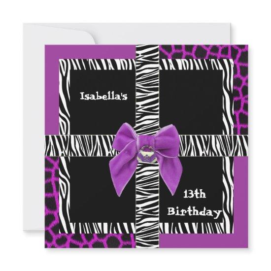 13th Teen Birthday Wild Purple Animal