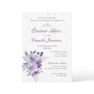 Spanish Quinceanera purple floral invit