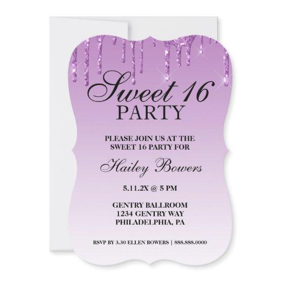 Invite - Lavender Purple Drip Glitter Ombre