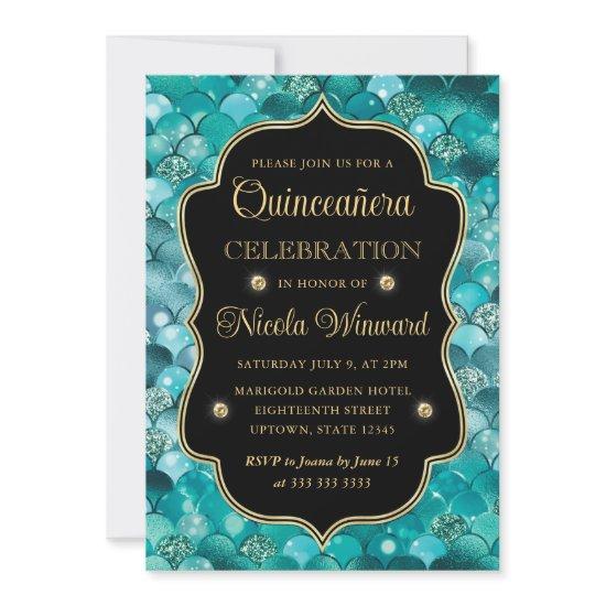 Iridescent and Gold Mermaid Scales Quinceanera