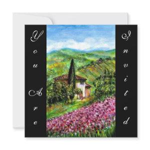 IRISES IN TUSCANY,Green Purple Flower Field,Black