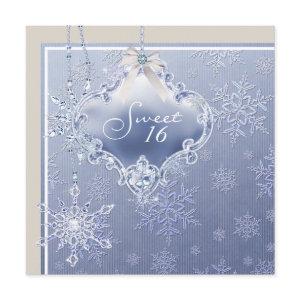 Ivory Blue White Snowflake Sweet Sixteen Birthday