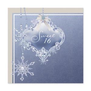 Ivory Blue White Snowflake Sweet Sixteen Birthday