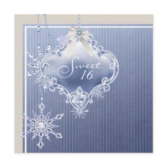 Ivory Blue White Snowflake Sweet Sixteen Birthday