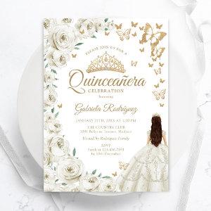Ivory Cream White Watercolor Floral Quinceanera