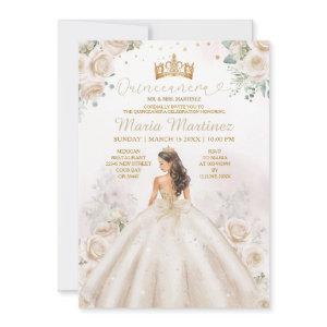 Ivory Creme Princess Dress Gold Crown Quinceañera