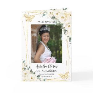 Ivory Floral Gold Quinceañera Order of Event Program