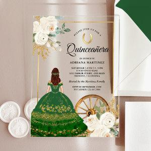 Ivory Floral Green Dress Charro Gold Quinceanera Acrylic