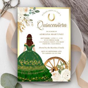 Ivory Floral Green Dress Charro Gold Quinceanera