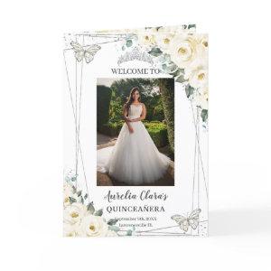 Ivory Floral Silver Quinceañera Order of Event Program