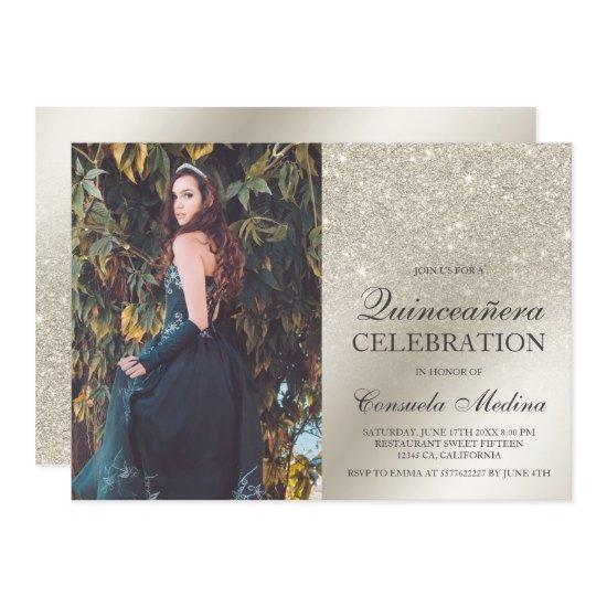 Ivory glitter ombre metallic photo Quinceañera