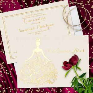 Ivory Gold Foil Silhouette Quinceañera Invite