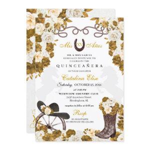 Ivory Gold Western Charro Boots Quinceanera