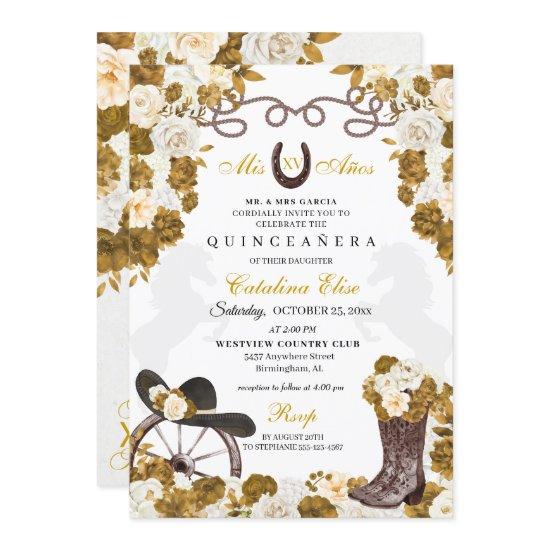 Ivory Gold Western Charro Boots Quinceanera