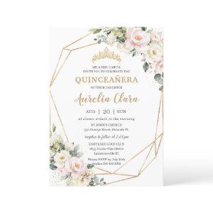 Ivory Pink Blush Floral Geometric Quinceañera