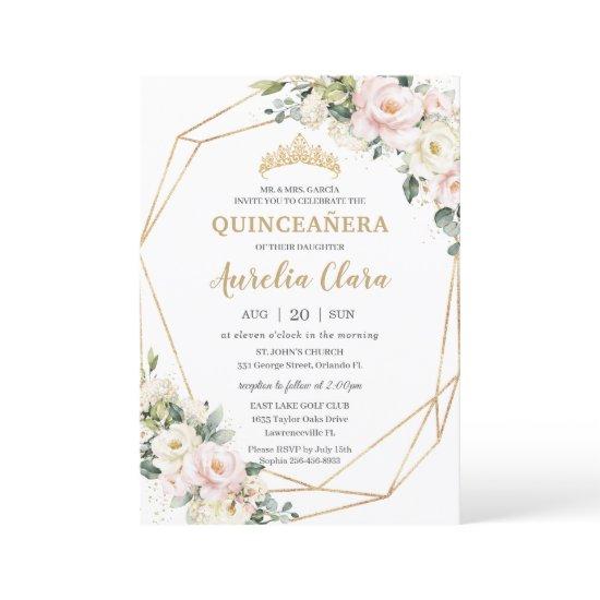 Ivory Pink Blush Floral Geometric Quinceañera