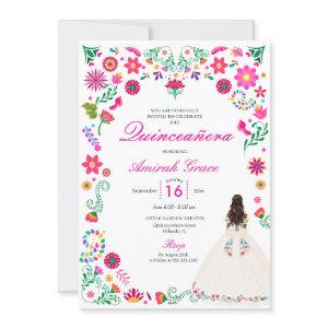 Ivory Pink Otomi Embroidery Quinceañera