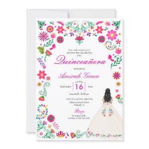 Ivory Pink Otomi Embroidery Quinceañera