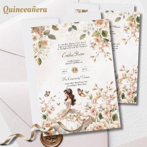 Ivory Quinceanera Dress Floral Butterflies Elegant