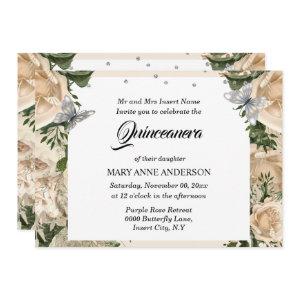 Ivory silver butterfly elegant rose quinceanera