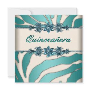 Ivory Teal Blue Zebra Quinceanera