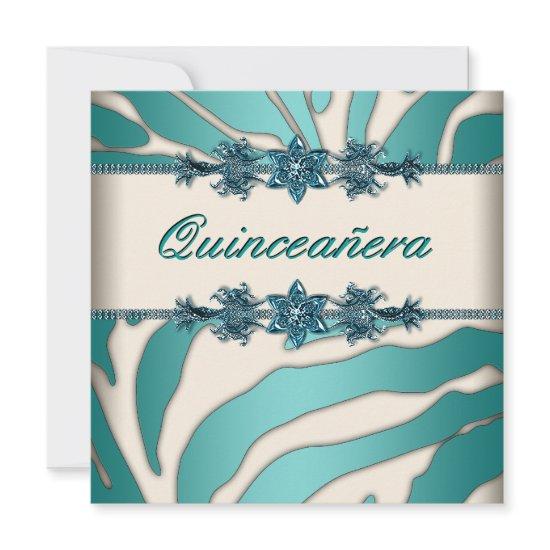 Ivory Teal Blue Zebra Quinceanera