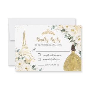 Ivory White Floral Gold Paris Princess Quinceañera RSVP Card