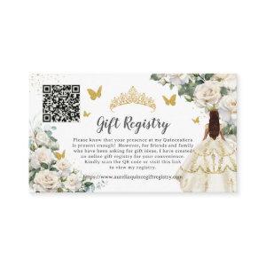 Ivory White Floral Gold Quinceañera Gift Registry Enclosure Card