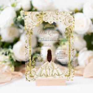 Ivory White Floral Princess Gold Arch Quinceanera Acrylic
