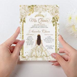 Ivory White Floral Princess Gold Arch Quinceanera