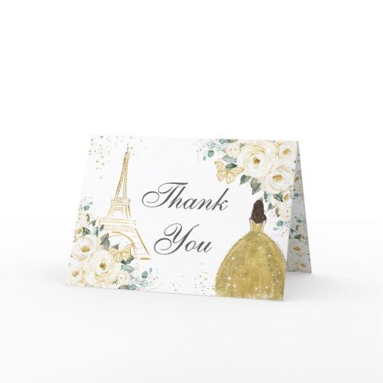 Ivory White Floral Quinceañera Birthday Princess Thank You Card