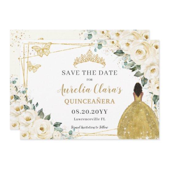 Ivory White Floral Quinceanera Brown Princess Save The Date
