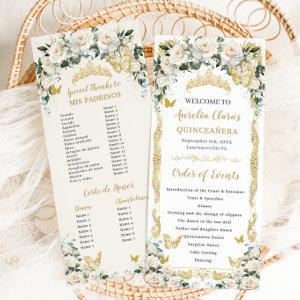 Ivory White Floral Quinceañera Order of Events Program