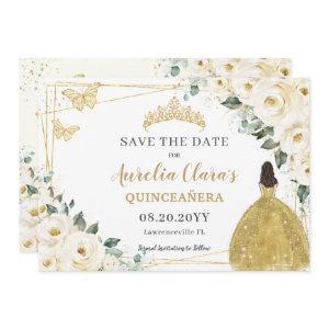 Ivory White Floral Quinceanera Sweet 16 Princess  Save The Date