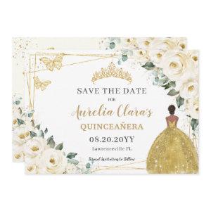 Ivory White Floral Quinceanera Sweet 16 Princess Save The Date
