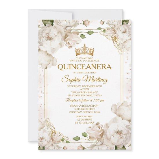 Ivory White Flowers Mexican Gold Charra Mis Quince