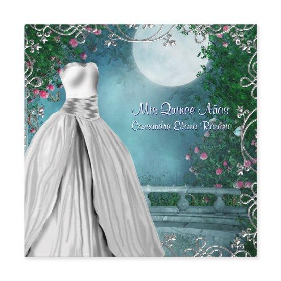 Jade Green Teal Blue Pink Roses Quinceanera
