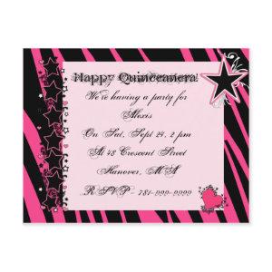 KRW Pink Zebra Print Hearts Stars Quinceanera