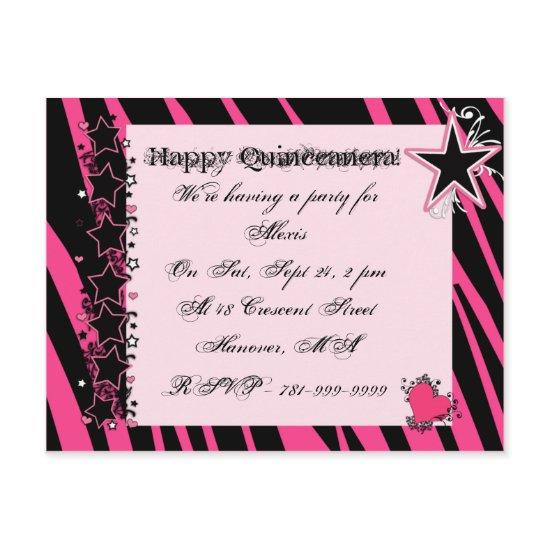 KRW Pink Zebra Print Hearts Stars Quinceanera