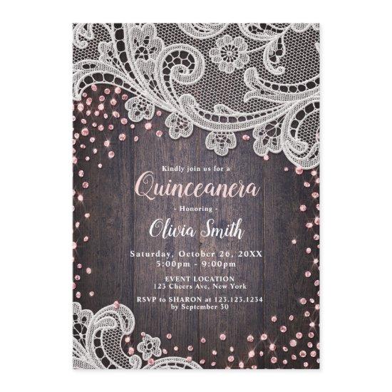 Lace and wood blush glitter rustic Quinceanera