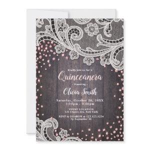 Lace and wood blush glitter rustic Quinceanera