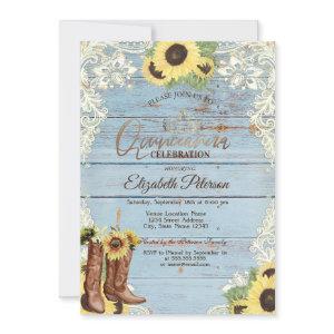 Lace,Boots Sunflowers Blue Wood Quinceañera