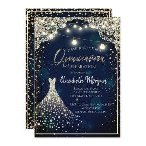 Lace,Diamonds Dress Dark Blue Quinceañera