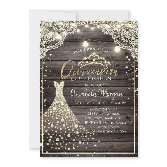 Lace,Lights,Diamonds Tiara Dress Wood Quinceañera