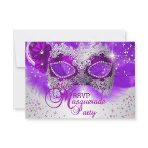 Lace Mask Purple Silver Masquerade RSVP