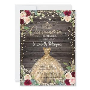 Lace,Tiara,Dress,Roses Dark Wood Quinceañera
