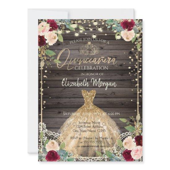 Lace,Tiara,Dress,Roses Dark Wood Quinceañera