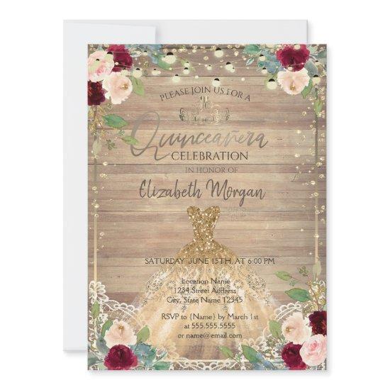 Lace,Tiara,Lights,Dress,Roses Wood Quinceañera