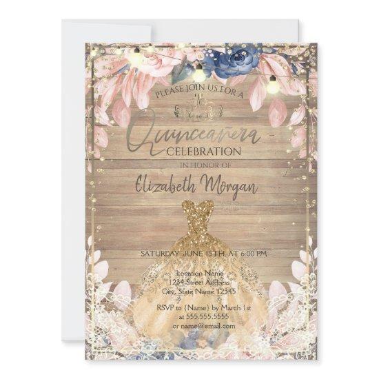 Lace,Tiara,Lights,Dress Wood Flowers Quinceañera